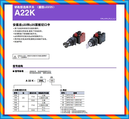 신품 오므론 열쇠 유형 선택 스위치 A22K-2AL-10, A22K-2AL-01-[43492691997]