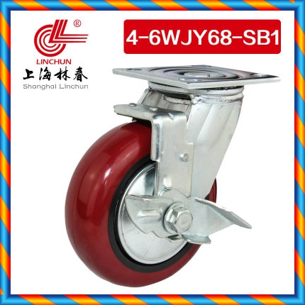 Lin Chun 4 시리즈 6 인치 무거운 빨간 PU 사이드 브레이크 유니버설 휠 단일 베어링 660 kg 캐스터 4-6WJY68-SB1-[553543380923]
